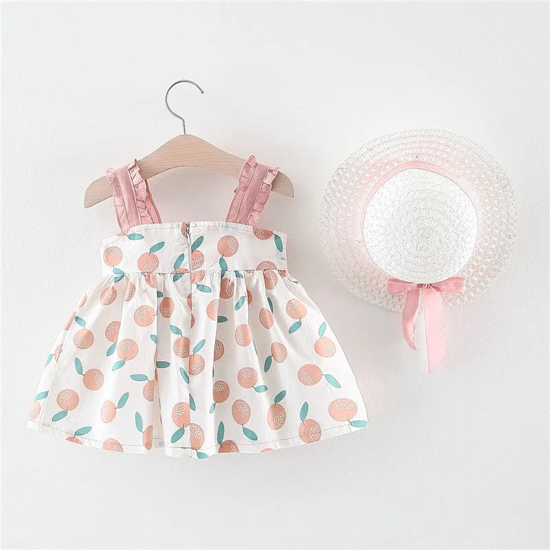 Thin cotton princess dress for baby girls in pink with button fastening