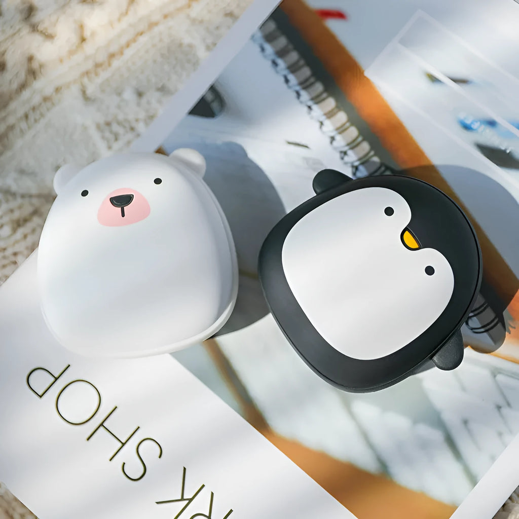 Cartoon penguin polar bear USB rechargeable hand warmer power bank in black, white and black-white colours