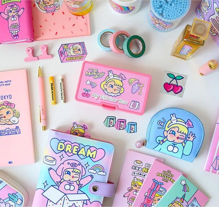 Korean cartoon sticker set with 16 square designs and storage box for suitcase and laptop decoration