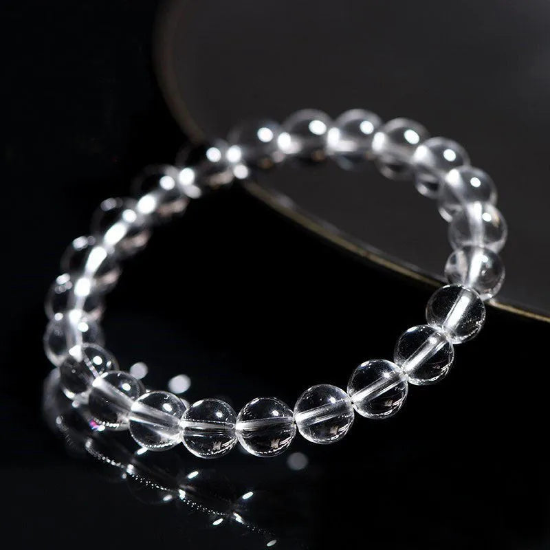Natural Donghai crystal bracelet with old mine white round beads in geometric design