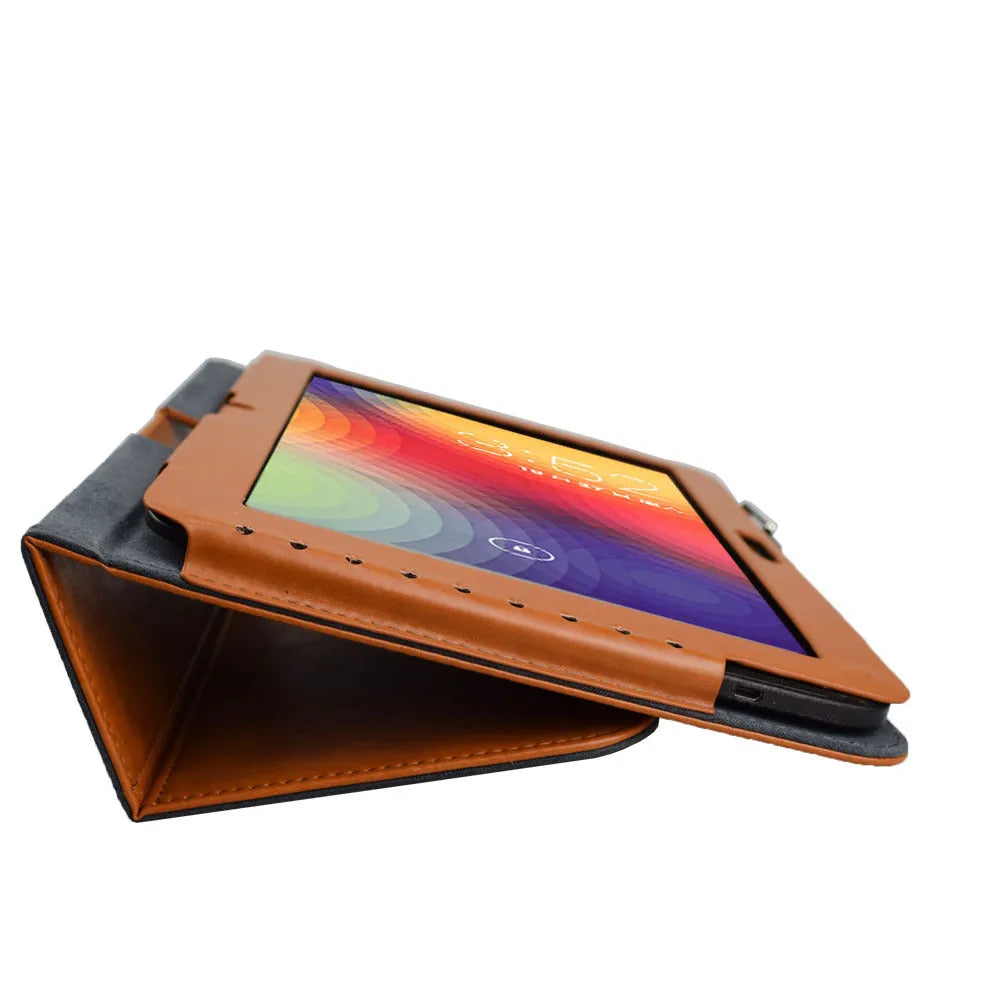 Black imitation leather tablet protective case with back clip for Google Pixel 10 on plain background