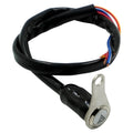 Black stainless steel motorcycle switch with a metal button and light ring for double flash control.