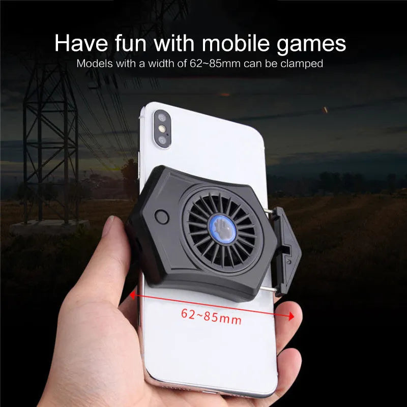 Black and white mobile phone cooling radiator with USB cable for connection to PC or console.