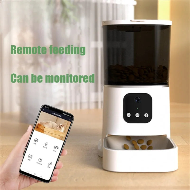 Dark green 6L WiFi automatic pet feeder with stainless steel bowl and digital control panel