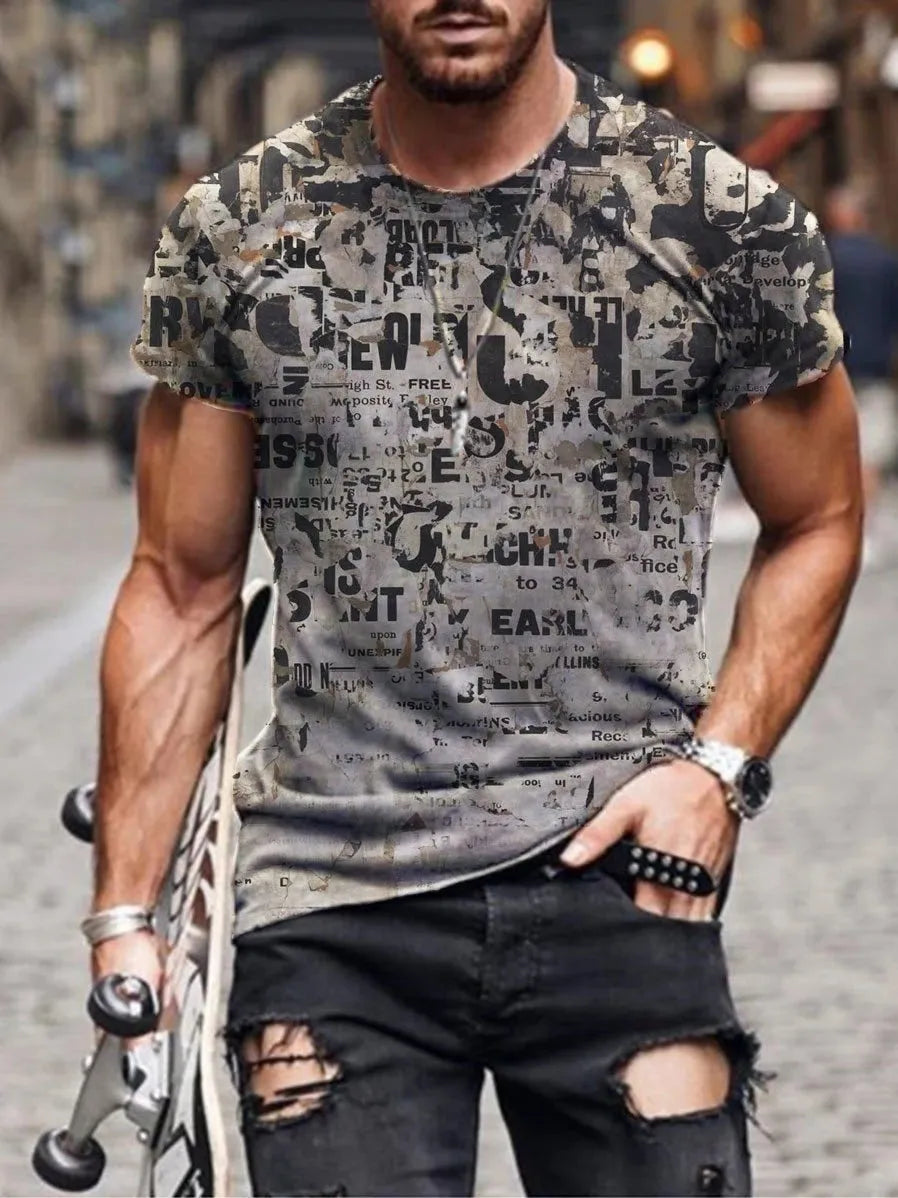 Men's camouflage print short-sleeved T-shirt in loose fit milk silk fabric