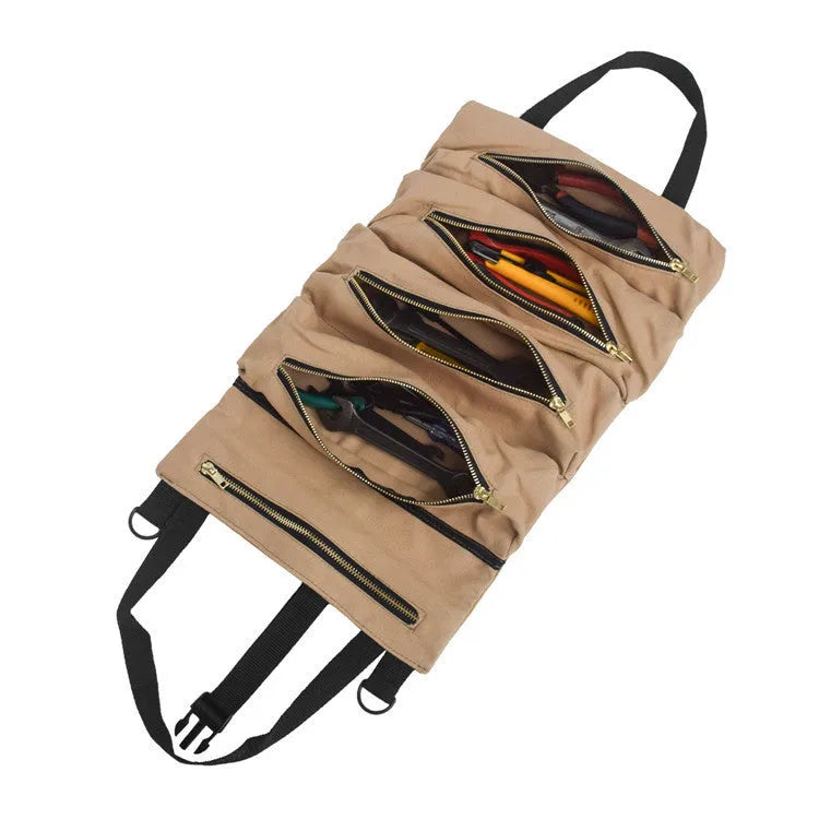Multifunctional canvas hanging storage bag 49x29cm in khaki, army green, and black for car organisation