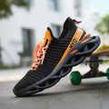 Men's breathable mesh sports shoes in black, orange, or red, low top, sizes 36-48
