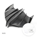 Universal motorcycle spoiler wings in four finish options: pure black, glossy forged, glossy carbon fibre, and elegant black carbon fibre pattern