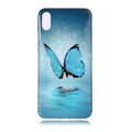 Luminous phone case with cartoon butterfly design for iPhone, glowing in low light.