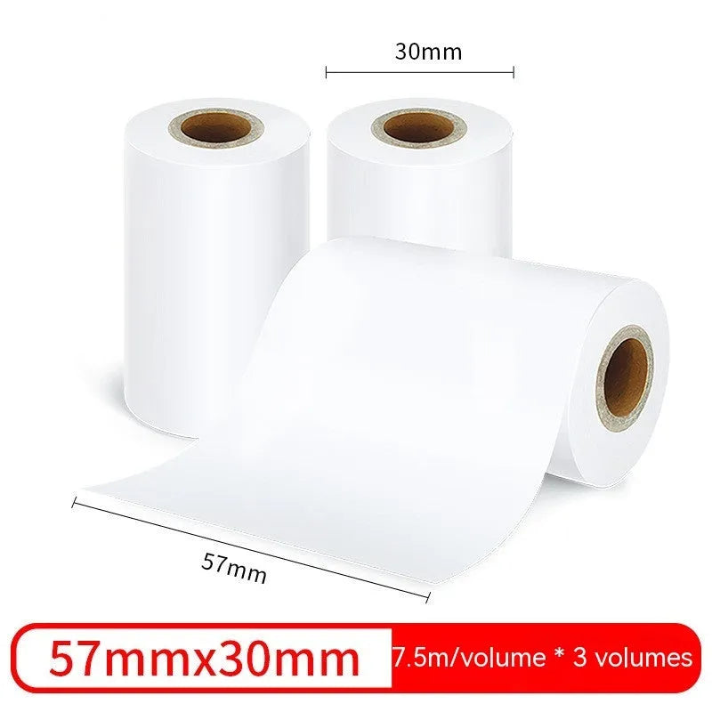 Three rolls of 57mm wide thermal paper in a box, for small printers.