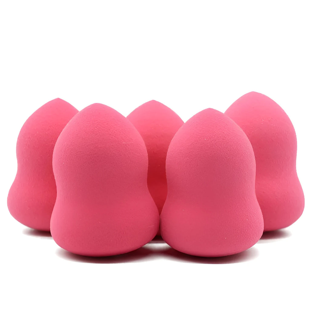 Pink square makeup blending sponge on a white background.
