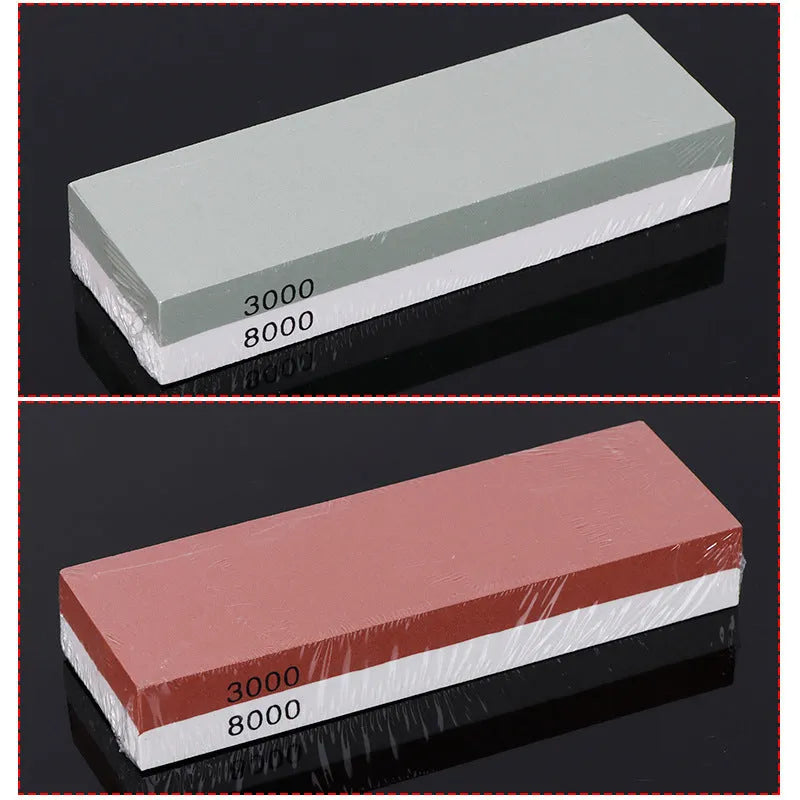 Double-sided 3000/8000 grit whetstone with bamboo base for kitchen knife sharpening