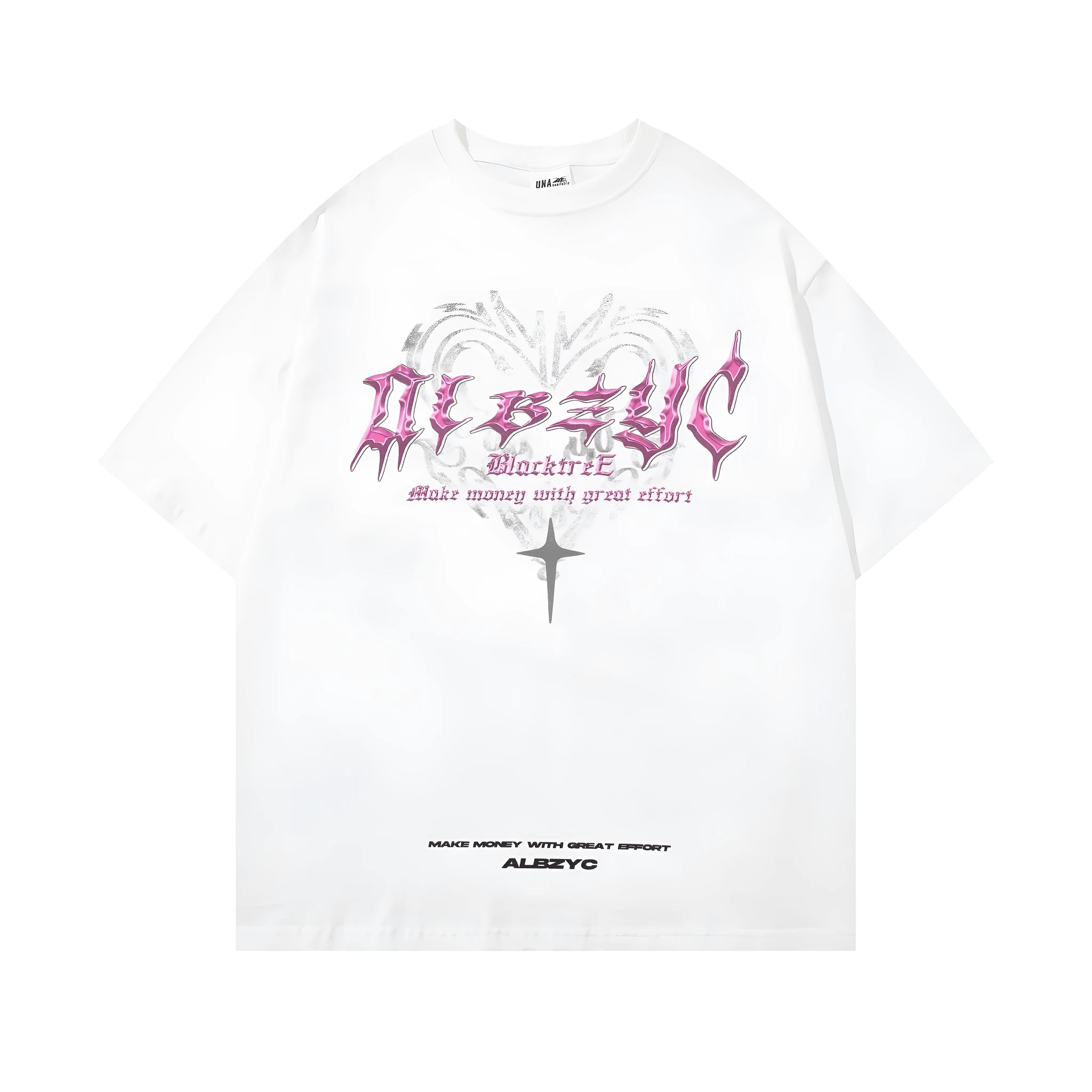 Retro printed loose fit cotton T-shirt for men in black, showing round neck and short sleeves.