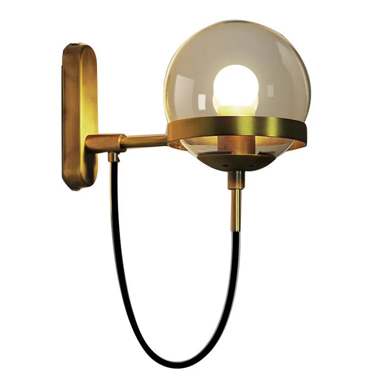 Modern retro wall lamp with glass shade in Nordic postmodern style, black finish, push button switch