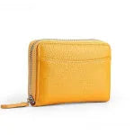 Genuine leather zipper coin purse in solid colour with sewing line detailing