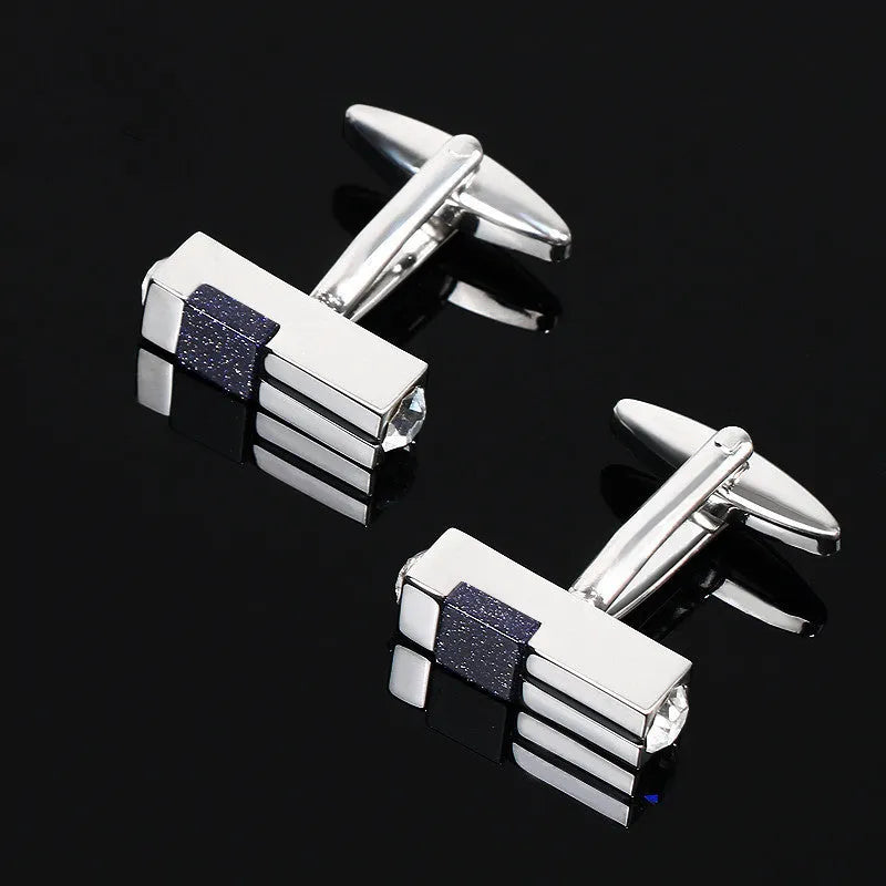 Men's alloy cufflinks with starry sky stone and diamond, silver colour, plain pattern, 100x100x96mm