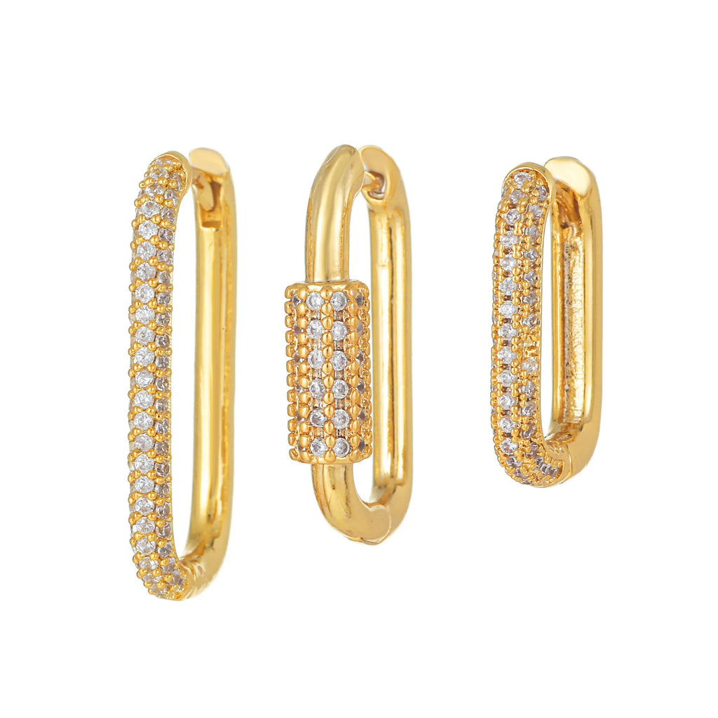 Geometric copper ear clip set with micro inlaid zircon detailing in gold and white colour options