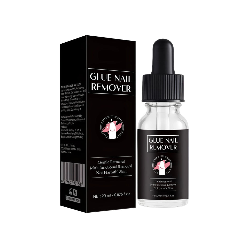 FP-A066 style nail glue remover bottle with brush applicator, 20ml net content.