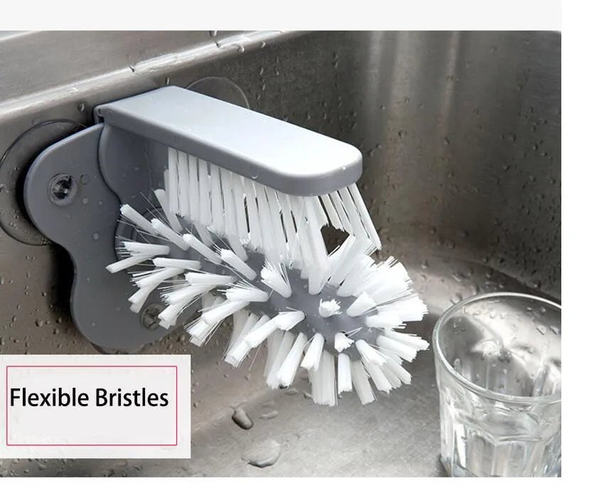 Grey double-head rotating cup brush with suction cups for wall mounting, length 17.5cm.
