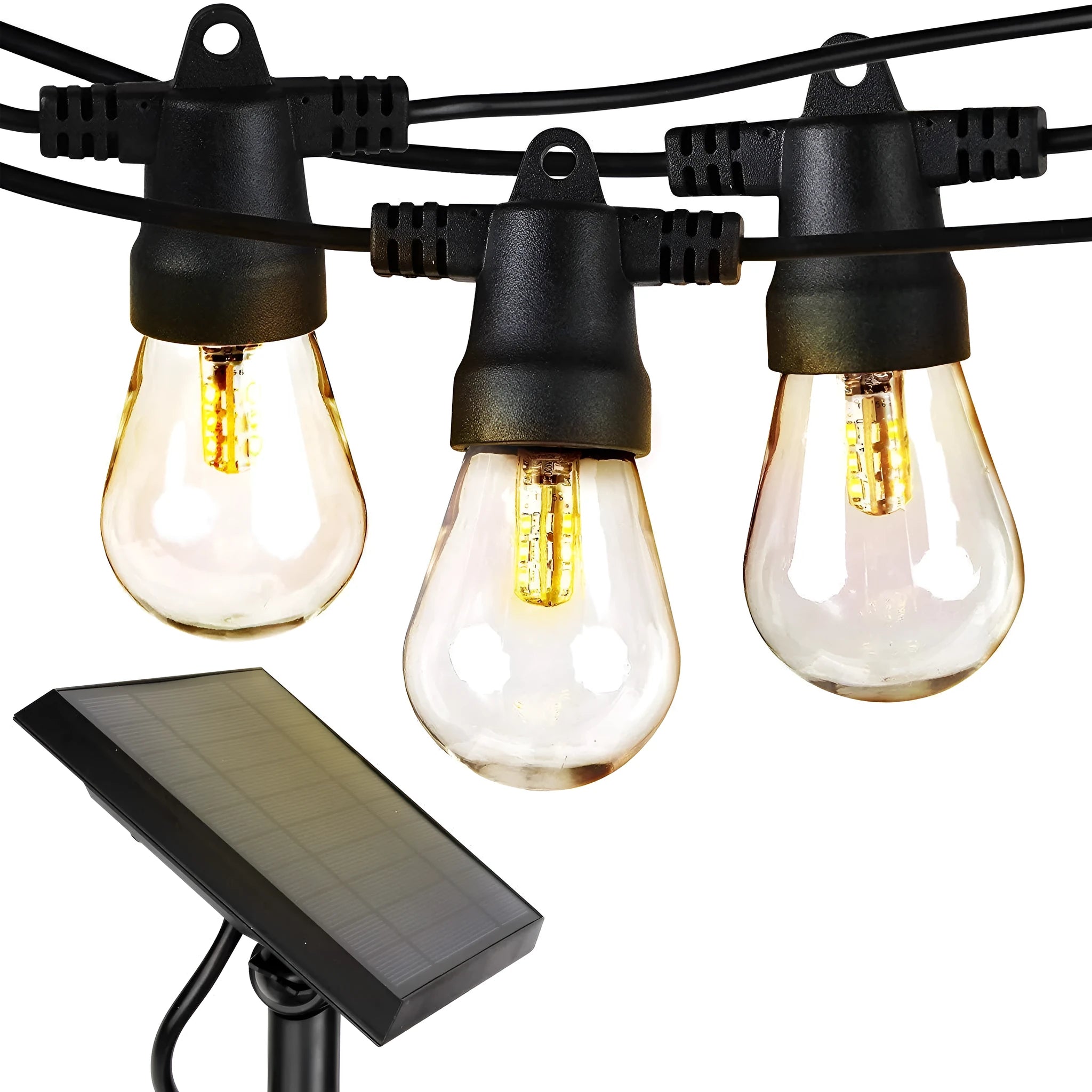 Waterproof solar powered LED string lights with PVC shell in a garden setting