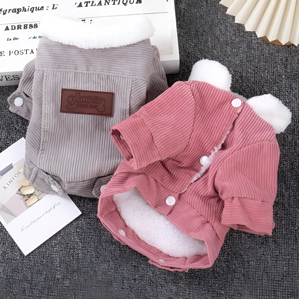 Grey lambswool dog vest with fleece lining for autumn winter warmth
