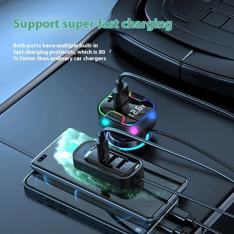 YQ8-Black car charger with five USB ports for simultaneous device charging
