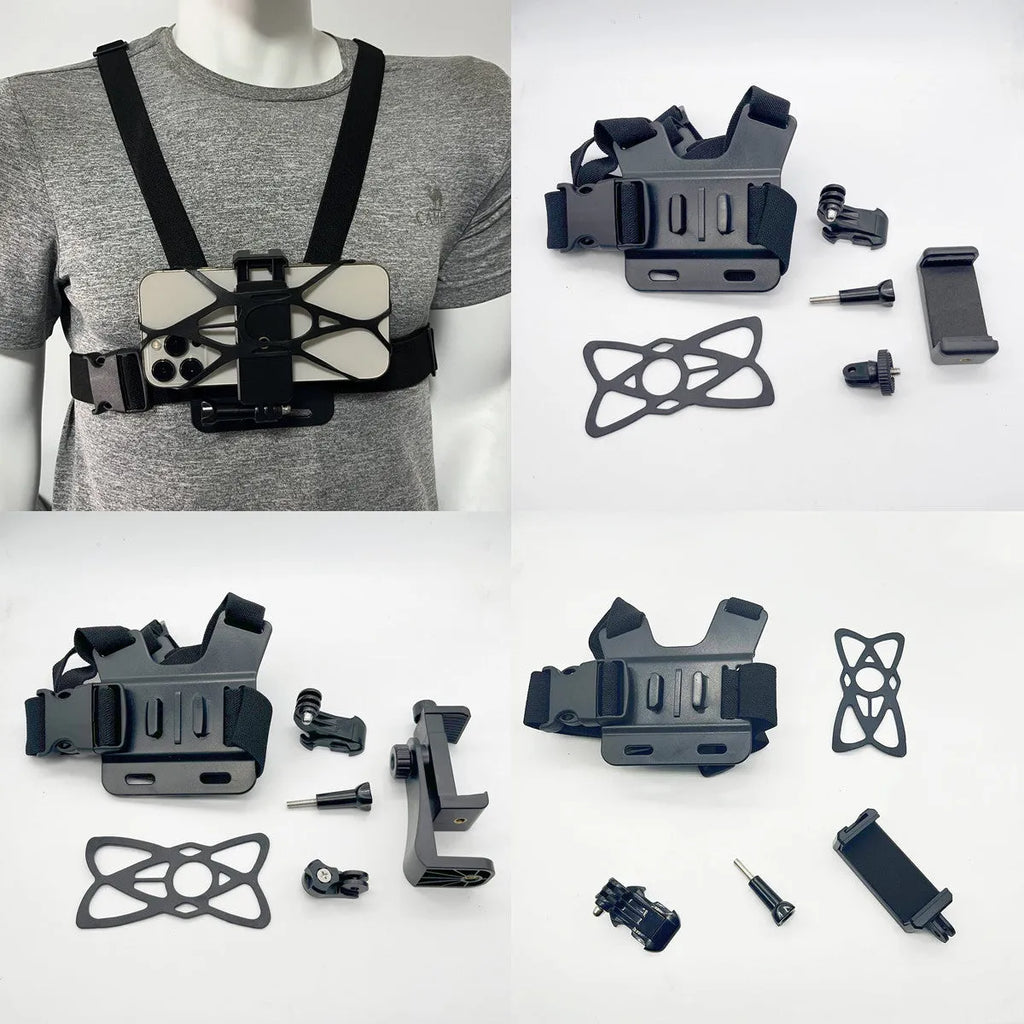 Chest fixation phone holder with plastic elastic band for sports hands-free recording