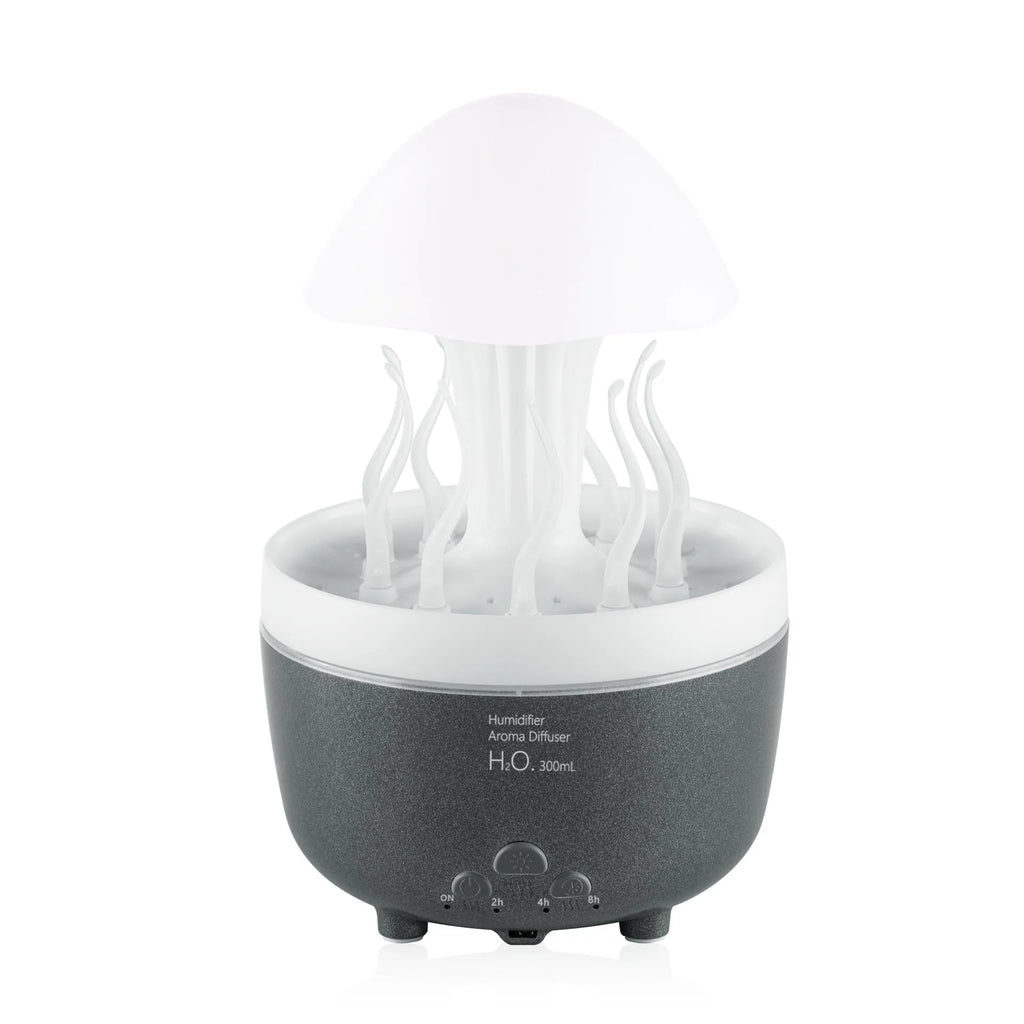 Rotating water drop aroma diffuser with colourful night light in column design showing marble finish option