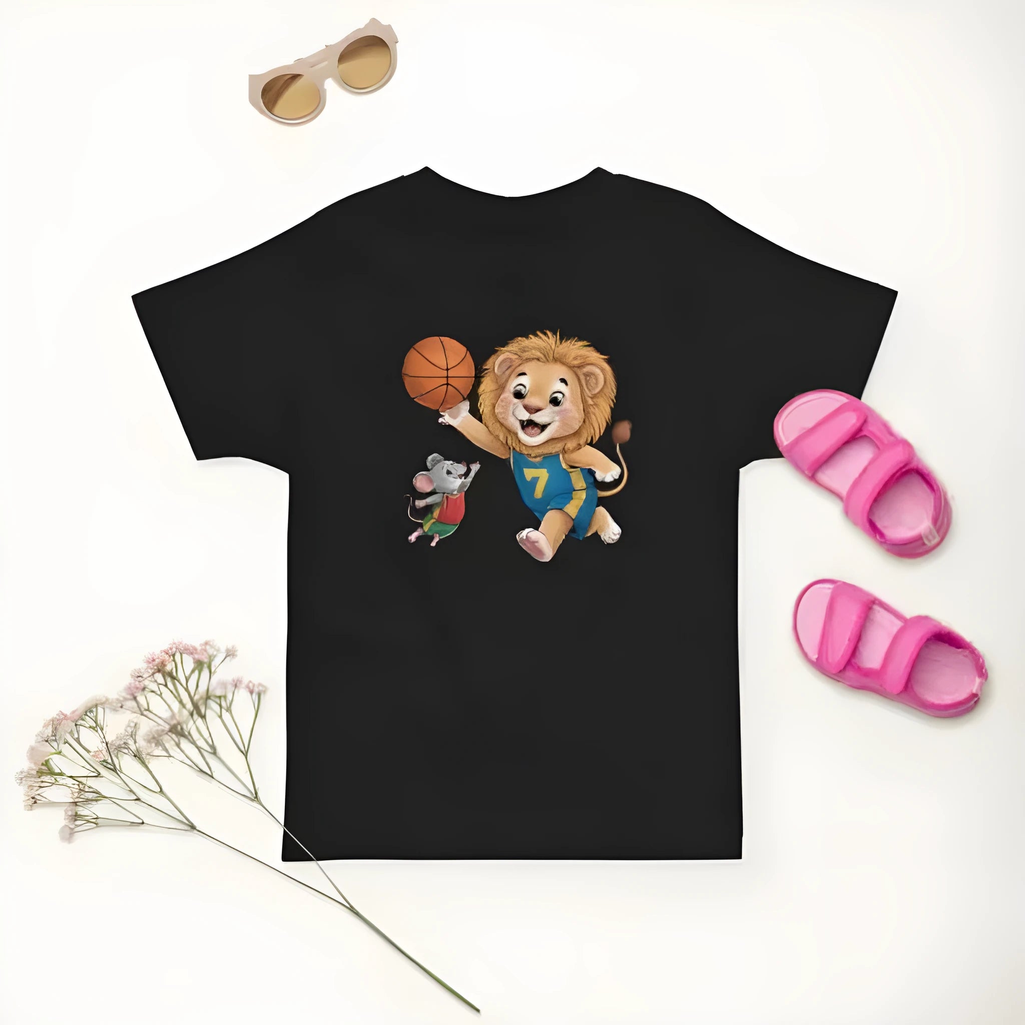 Cotton cartoon short sleeve T-shirt for children, black, unisex, suitable height 100-170cm