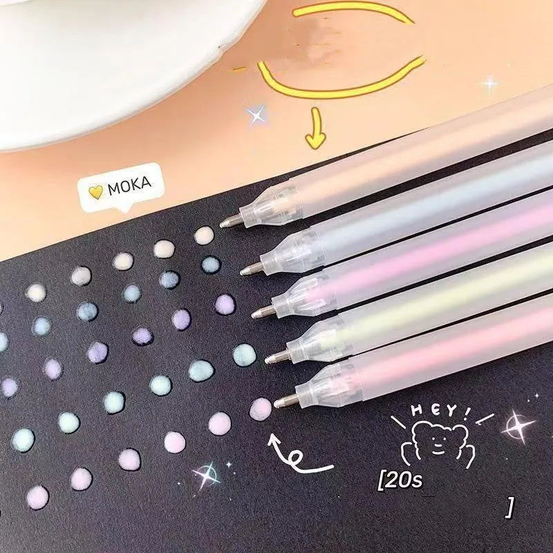 Macaroon colour plastic dispensing pen with cap-pulling mechanism in yellow, white, blue, green, pink or purple