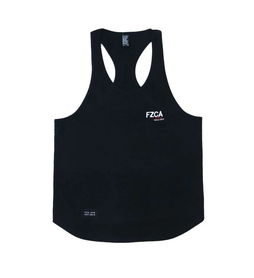 Men's cotton fitness vest for summer running and training in white, red, black, blue, or light green.