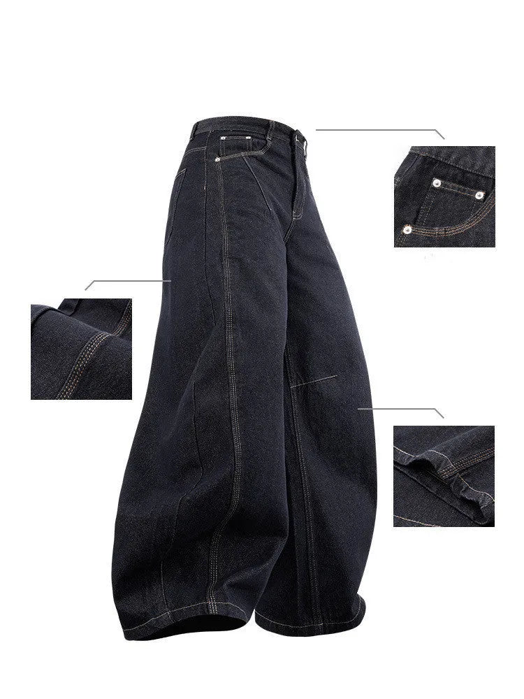 Men's wide-leg denim trousers in original cow colour cotton fabric showing American casual styling