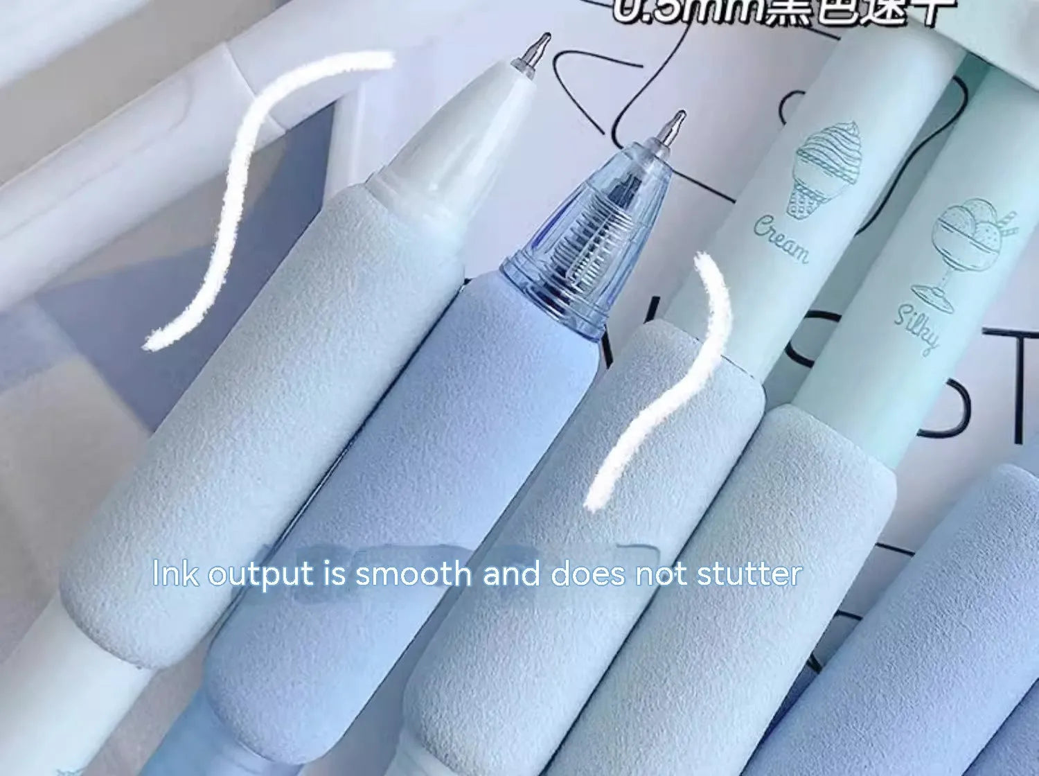 Four Ice Cream Sponge Press neutral pens with 0.5mm tips in Cheese Mint and Sea Salt Ice Cup colours