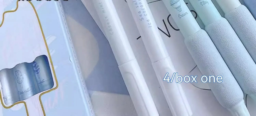 Four Ice Cream Sponge Press neutral pens with 0.5mm tips in Cheese Mint and Sea Salt Ice Cup colours