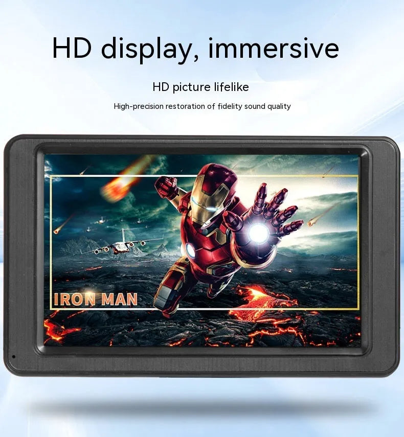 Black portable 7-inch vehicle MP5 player with mounting bracket and cables