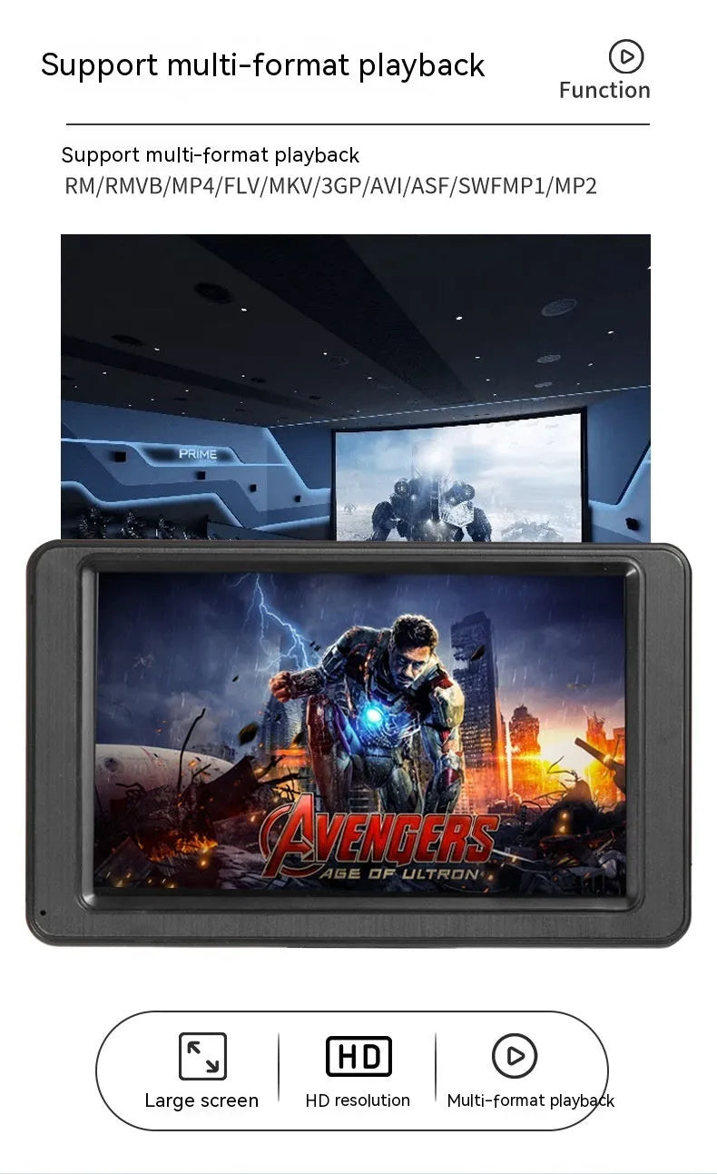 Black portable 7-inch vehicle MP5 player with mounting bracket and cables
