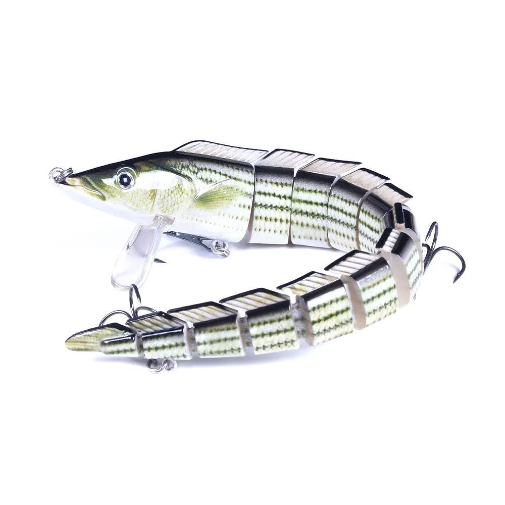 Multi-section simulated fish loach fishing lure showing segmented body design and #2 hook