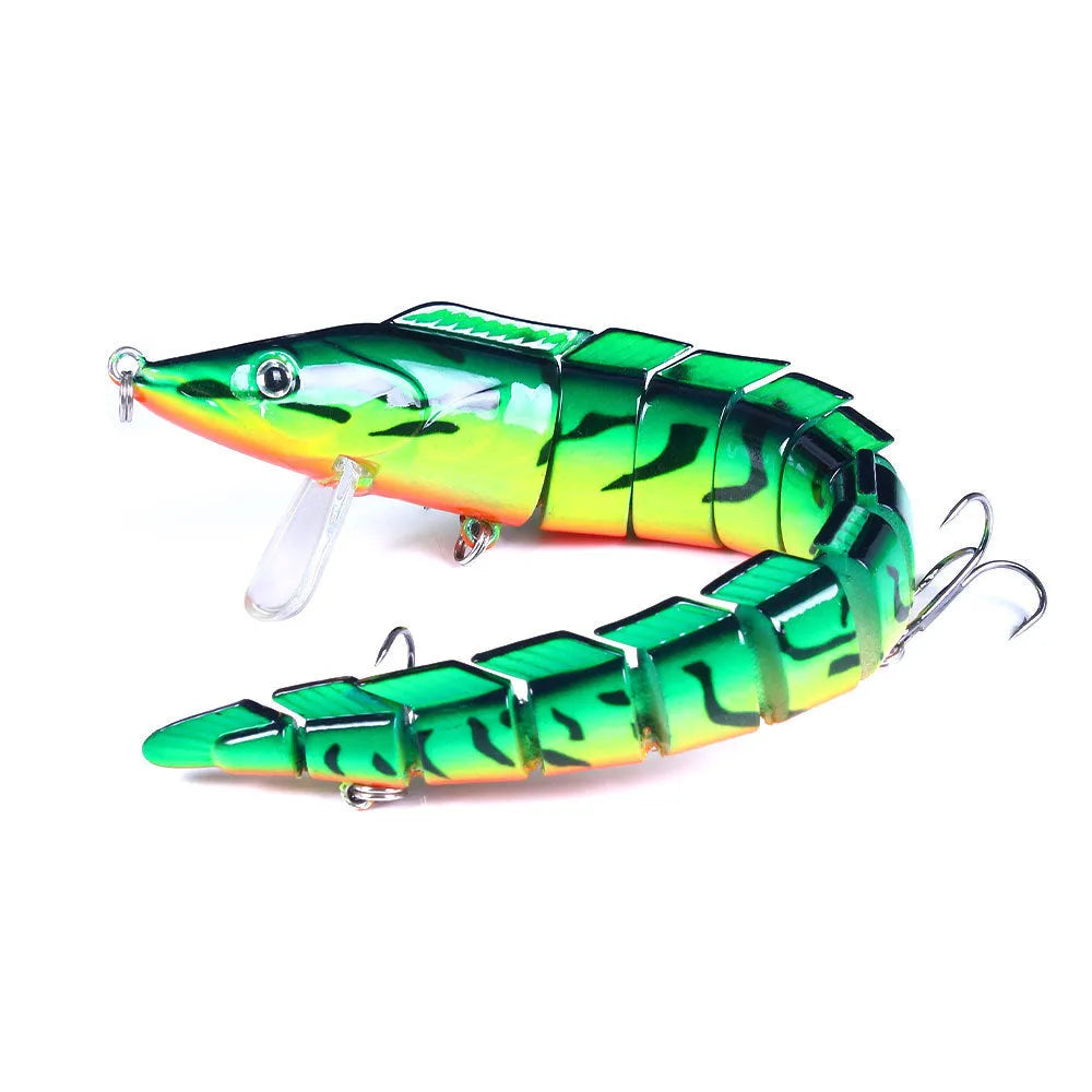 Multi-section simulated fish loach fishing lure showing segmented body design and #2 hook