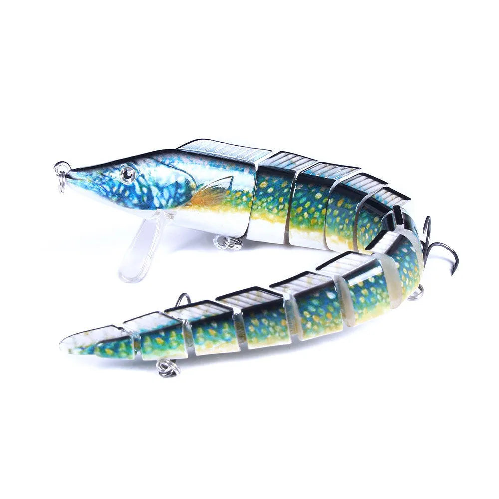 Multi-section simulated fish loach fishing lure showing segmented body design and #2 hook