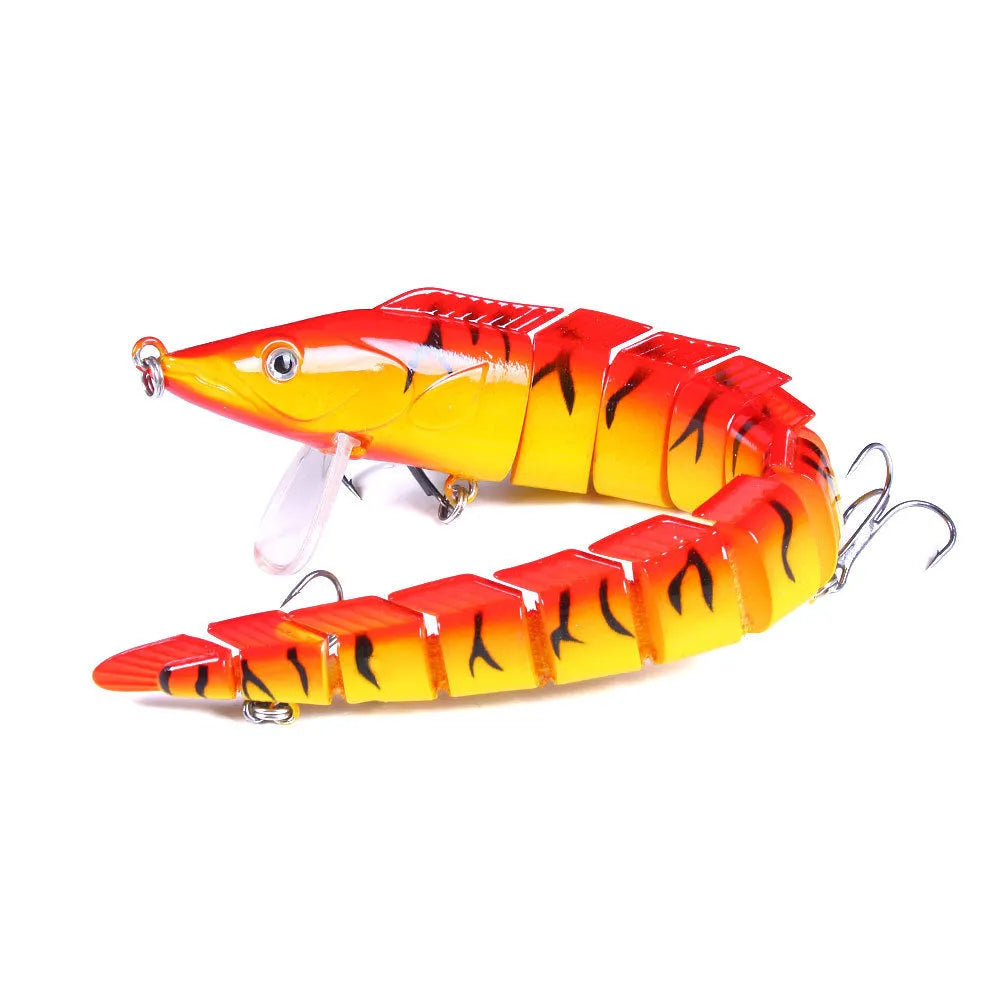 Multi-section simulated fish loach fishing lure showing segmented body design and #2 hook