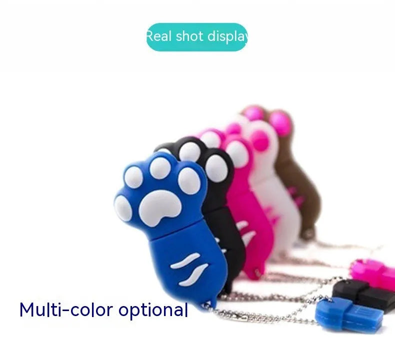 Creative cute cat claw PVC USB flash drive in white with cartoon design showing USB connector