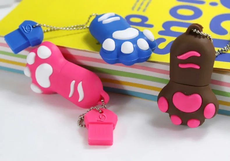 Creative cute cat claw PVC USB flash drive in white with cartoon design showing USB connector
