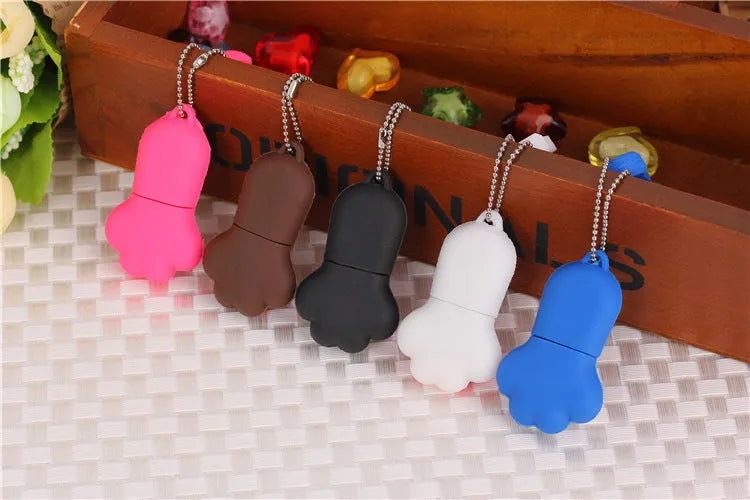 Creative cute cat claw PVC USB flash drive in white with cartoon design showing USB connector