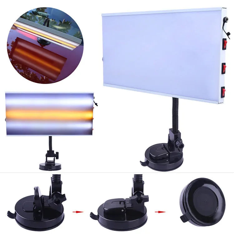 White car dent repair detector kit with concave inspection light for automotive bodywork
