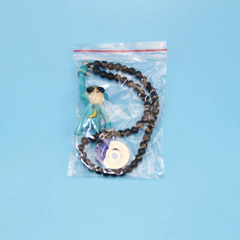 Hip-hop cartoon monkey wearing sunglasses rearview mirror pendant with beaded necklace
