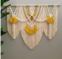 Hand-woven creamy white cotton tapestry with Nordic style, rectangular shape measuring 120cm by 95cm