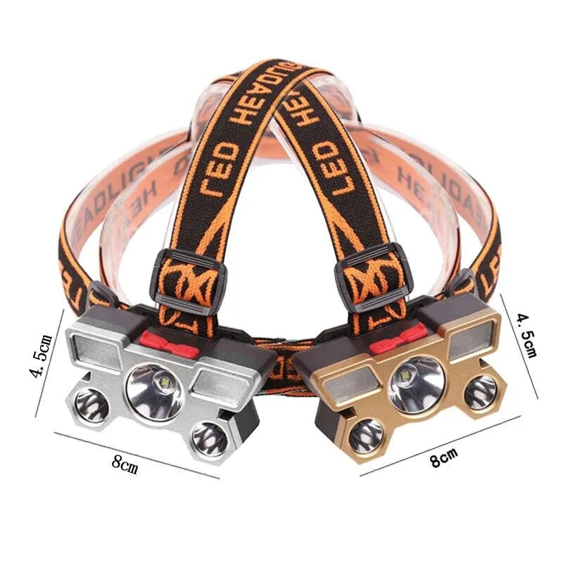 Black PVC head-mounted LED miner's lamp with adjustable strap and 10W long-range beam.