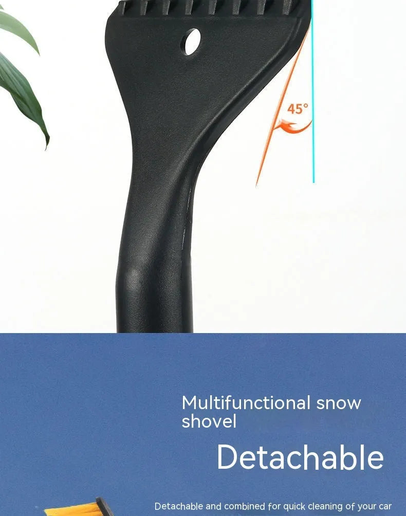 Blue telescopic car snow brush and ice scraper with a wide snow plough blade for winter car cleaning