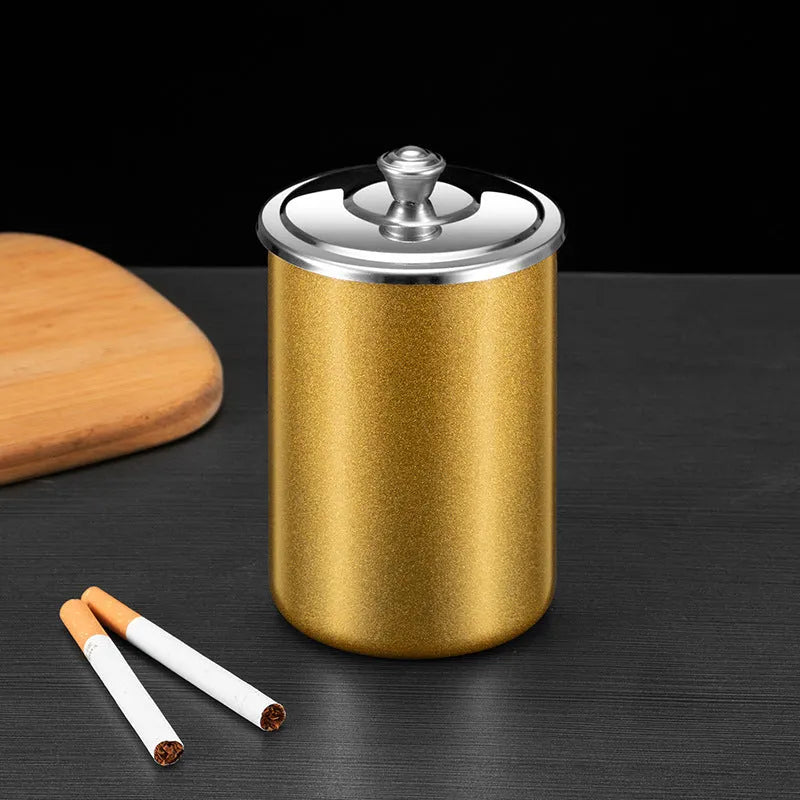 Stainless steel fly ash ashtray with cover, funnel, and smoke button in various colours