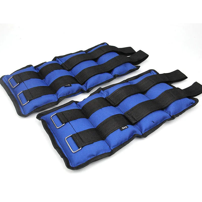 A pair of Oxford cloth legging sandbags for athletic training, shown with weight options from 1kg to 6kg.